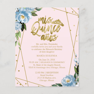 Lámina Invitación Quinceanera Presupuestaria Azul rosa Bi