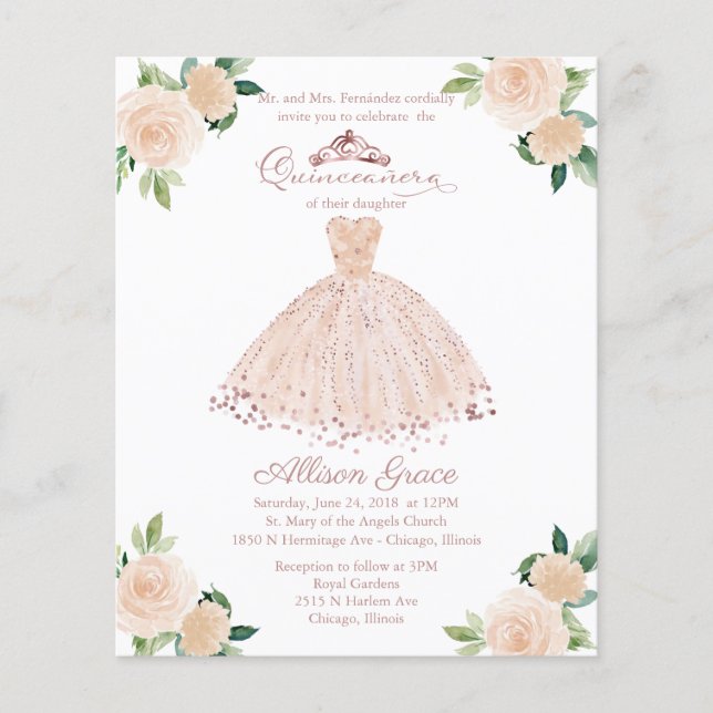 Lámina Invitación Quinceanera Presupuestaria Guata Rosa B (Anverso)