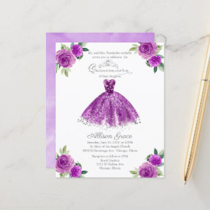 Lámina Invitación Quinceanera Presupuestaria Purple Gown