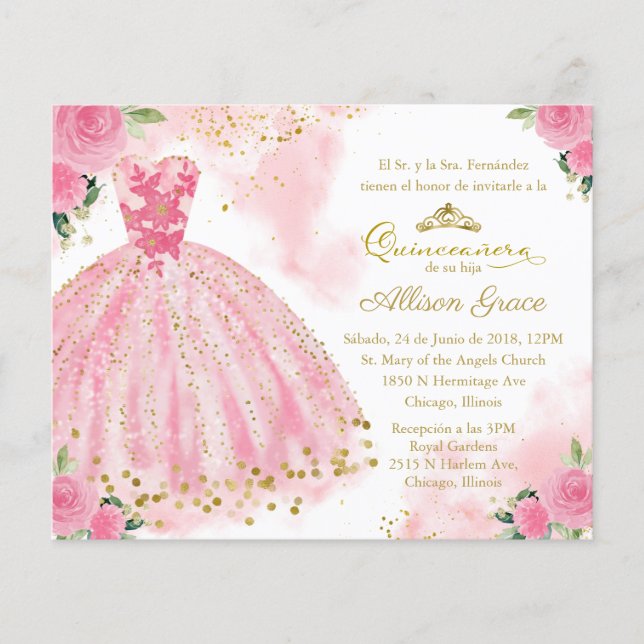 Lámina Invitación Quinceanera Presupuestaria Rosa Calient (Anverso)