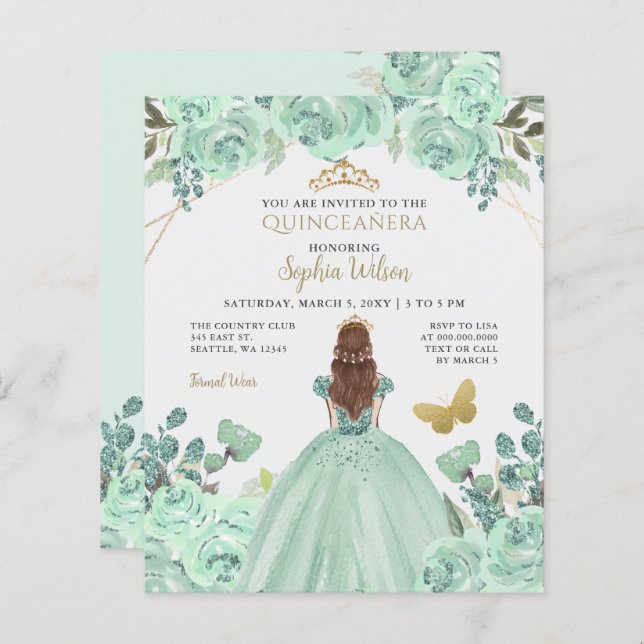 Lámina Invitación Quinceañera Princesa de Oro de la Casa  (Anverso / Reverso)