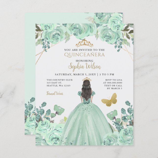 Lámina Invitación Quinceañera Princesa de Oro de la Casa  (Anverso / Reverso)