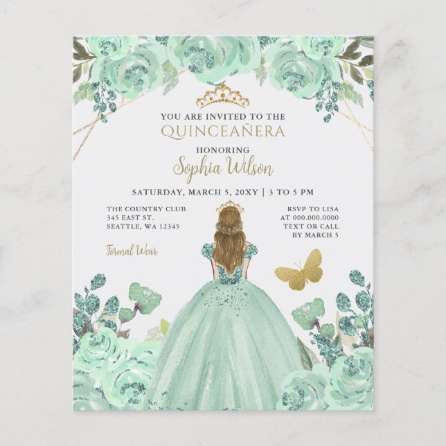 Lámina Invitación Quinceañera Princesa de Oro de la Casa  (Anverso)