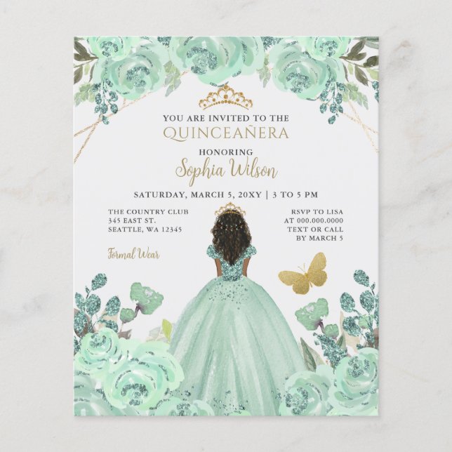Lámina Invitación Quinceañera Princesa de Oro de la Casa  (Anverso)