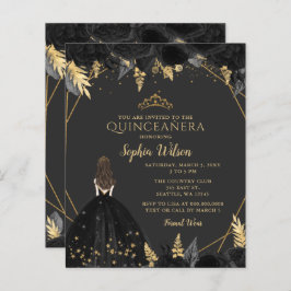 Lámina Invitación Quinceañera Princesa de Oro Negro Presu