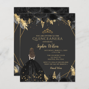 Lámina Invitación Quinceañera Princesa de Oro Negro Presu