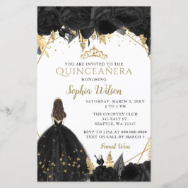 Lámina Invitación Quinceañera Princesa de Oro Negro Presu