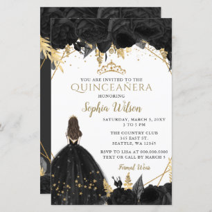 Lámina Invitación Quinceañera Princesa de Oro Negro Presu
