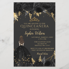 Lámina Invitación Quinceañera Princesa de Oro Negro Presu