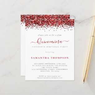 Lámina Invitación Quinceañera Purpurina Rojo de Glam Pres
