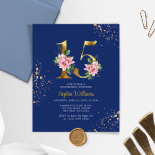 Lámina Invitación Quinceañera Real Azul y Rosa