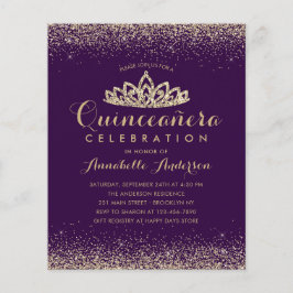 Lámina Invitación Quinceañera Tiara de oro violeta púrpur