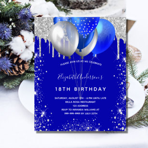 Lámina Invitación real de plata azul para cumpleaños de p