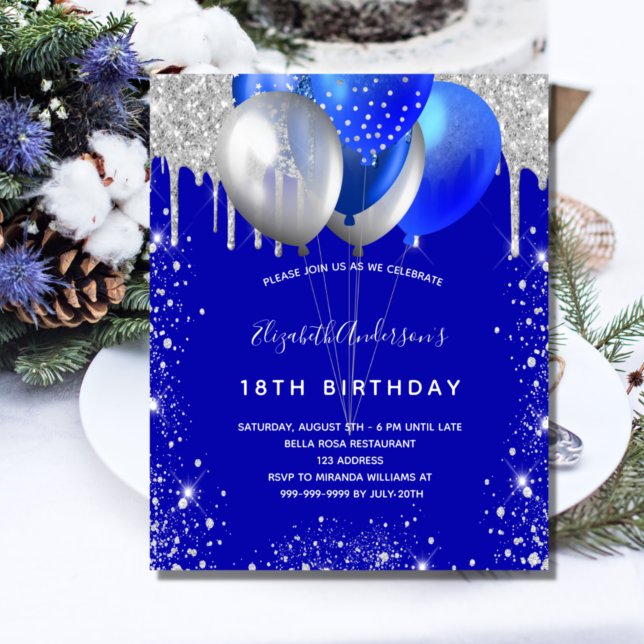 Lámina Invitación real de plata azul para cumpleaños de p (Subido por el creador)