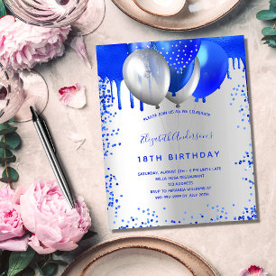 Lámina Invitación real de plata azul para cumpleaños de p