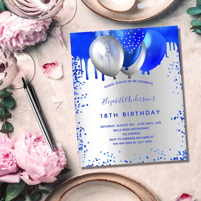 Lámina Invitación real de plata azul para cumpleaños de p (Subido por el creador)