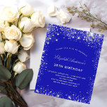 Lámina Invitación real de plata azul para cumpleaños de p<br><div class="desc">Una invitación moderna,  elegante y glamurosa para una fiesta de cumpleaños número 30 (o cualquier edad). Un fondo azul real,  decorado con finos destellos de purpurina plateado. Personalice y agregue su nombre y detalles del fiesta.</div>