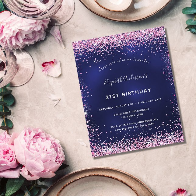 Lámina Invitación rosa azul marino de cumpleaños (Subido por el creador)