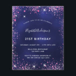 Lámina Invitación rosa azul marino de la fiesta de cumple<br><div class="desc">Una invitación moderna,  elegante y glamurosa para una fiesta de cumpleaños número 21 (o cualquier edad). Un fondo azul marino,  decorado con un polvo falso purpurina rosa. El color azul es desigual. Personalice y agregue su nombre y detalles del fiesta.</div>