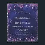 Lámina Invitación rosa azul marino de la fiesta de cumple<br><div class="desc">Una invitación moderna,  elegante y glamurosa para una fiesta de cumpleaños número 21 (o cualquier edad). Un fondo azul marino,  decorado con un polvo falso purpurina rosa. El color azul es desigual. Personalice y agregue su nombre y detalles del fiesta.</div>