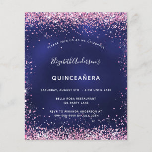 Lámina Invitación rosa azul marino del fiesta Quinceanera