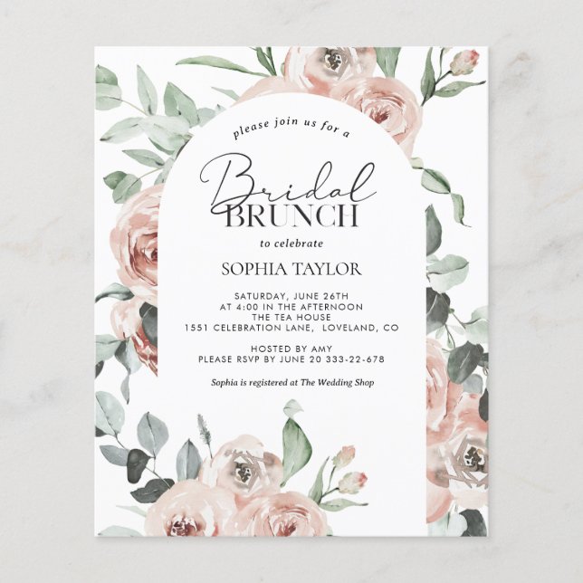 Lámina Invitación rosa de brunch de novia con polvo (Anverso)