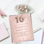 Lámina Invitación rosa dorada dulce 16 rosa<br><div class="desc">Una invitación moderna, elegante y glamurosa para una fiesta de 16 y 16 años de chica. Un fondo dorado rosa con goteo, pinta con goteo. El nombre está escrito con un guión moderno de estilo con letras de color rosa oscuro y dorado. Personalice y agregue los detalles de su fiesta....</div>