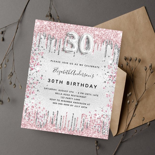 Lámina Invitación rosa plateado al 30 cumpleaños del pres (Subido por el creador)