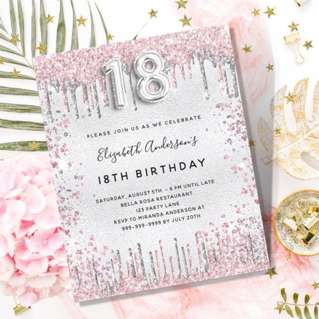 Lámina Invitación rosa plateado de 18 años de presupuesto (Subido por el creador)