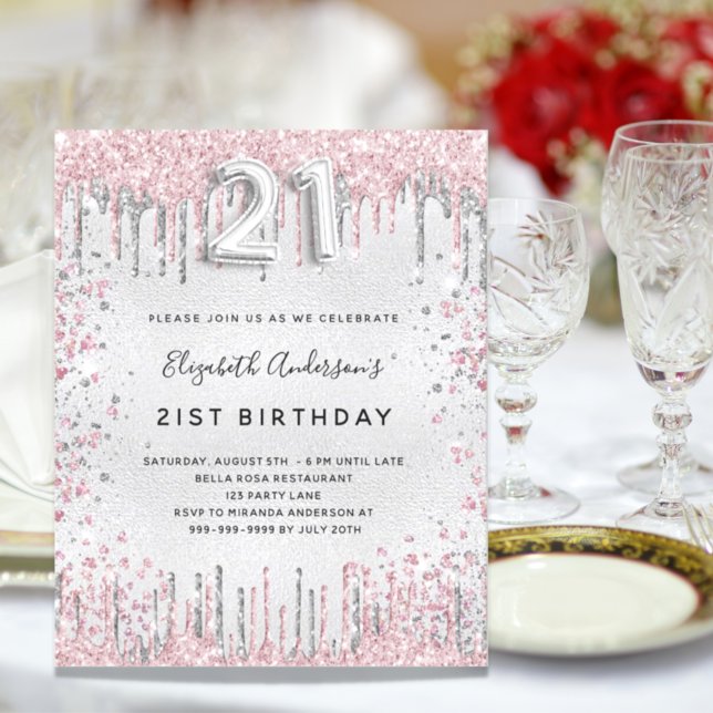 Lámina Invitación rosa plateado de 21 cumpleaños con pres (Subido por el creador)