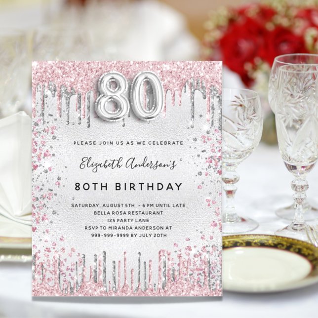 Lámina Invitación rosa plateado de 80 cumpleaños (Subido por el creador)