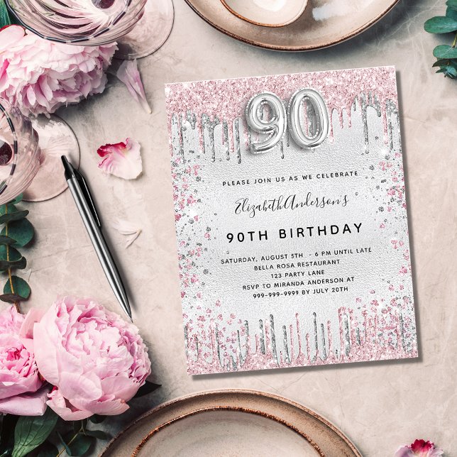 Lámina Invitación rosa plateado de 90 cumpleaños (Subido por el creador)