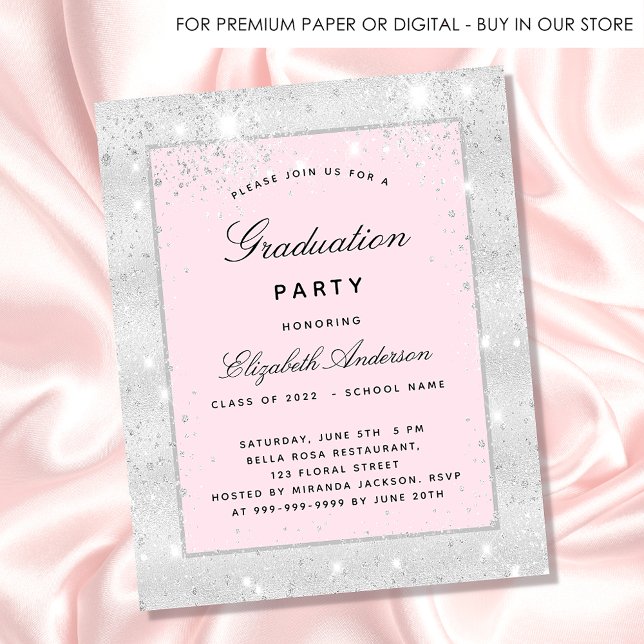 Lámina Invitación rosa plateado de fiesta de graduación (Subido por el creador)
