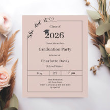 Invitación rosa rubor para fiesta de graduación El