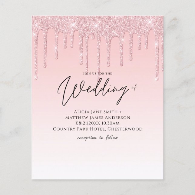 Lámina Invitación rosada de Purpurina Boda de presupuesto (Anverso)