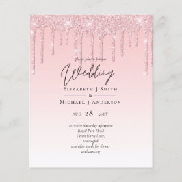 Lámina Invitación rosada de Purpurina Boda de presupuesto