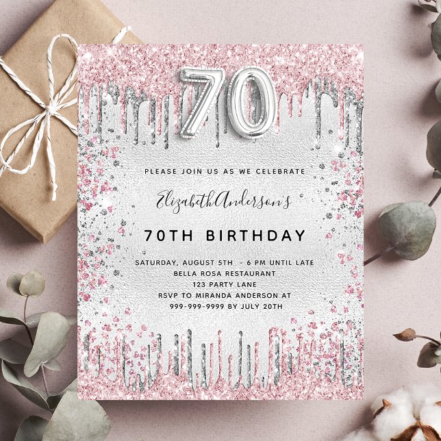 Lámina Invitación rosada plateada de 70 cumpleaños (Subido por el creador)