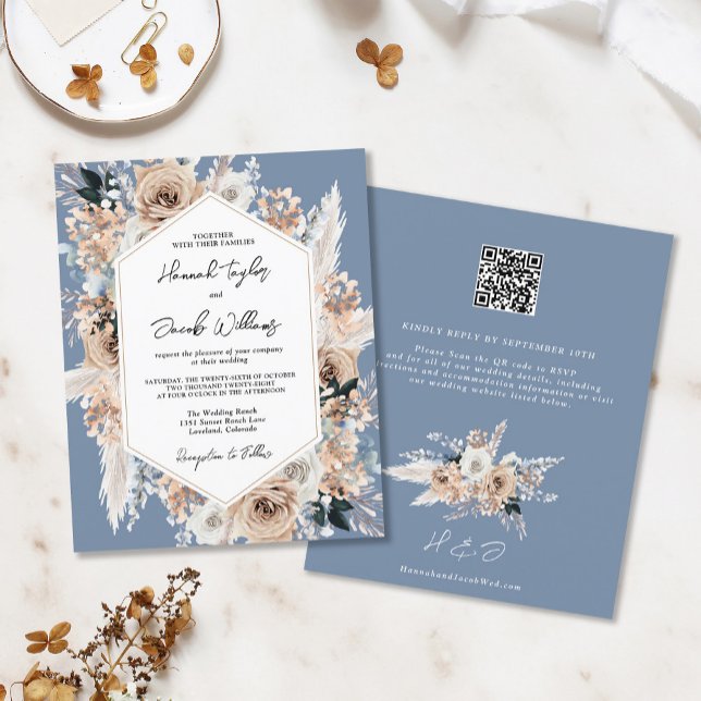 Lámina Invitación RSVP de código QR Boda de Boho Azul agi (Subido por el creador)