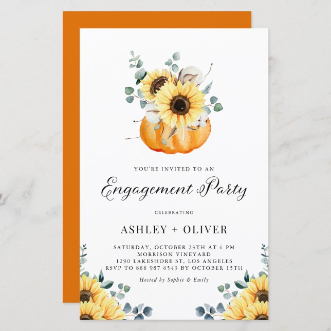 Lámina Invitación Rustic Pumpkin and Sunflower Engagement (Anverso / Reverso)