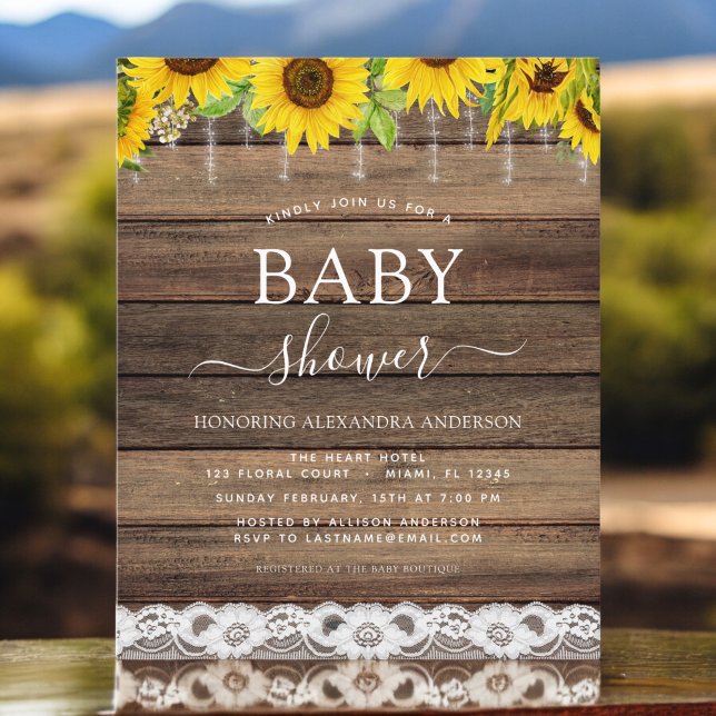 Lámina Invitación Rustic Sunflower de Baby Shower de pres (Subido por el creador)