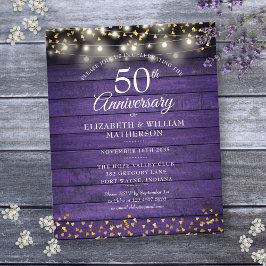 Lámina Invitación rústica de oro con corazones para el 50