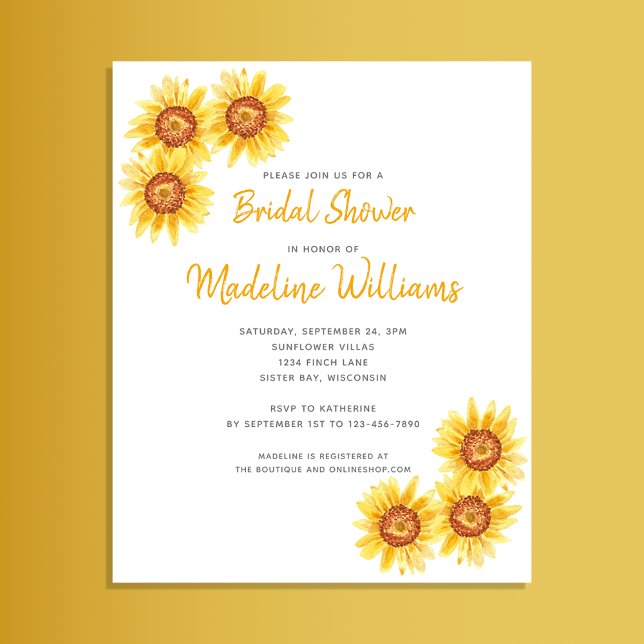 Lámina Invitación simple a ducha de novia con girasol sim (Subido por el creador)