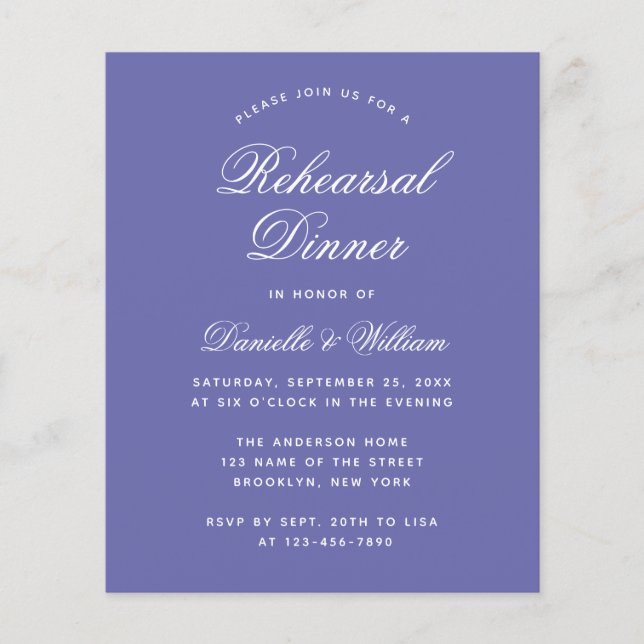 Lámina Invitación simple a la cena con ensayo violeta de  (Anverso)