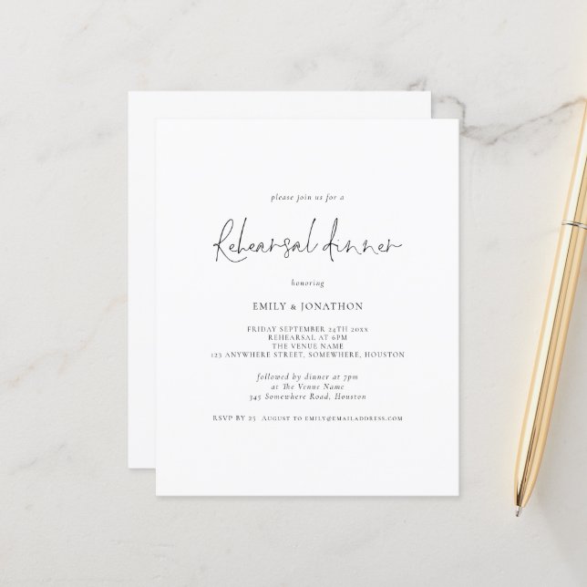 Lámina Invitación simple a la cena de Boda de presupuesto (Anverso/Reverso In Situ)