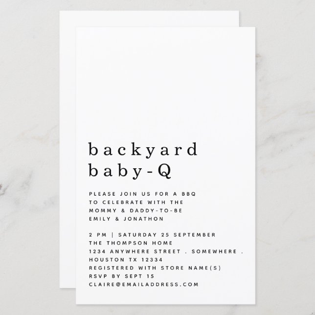 Lámina Invitación simple a la ducha de barbacoa de patio  (Anverso / Reverso)