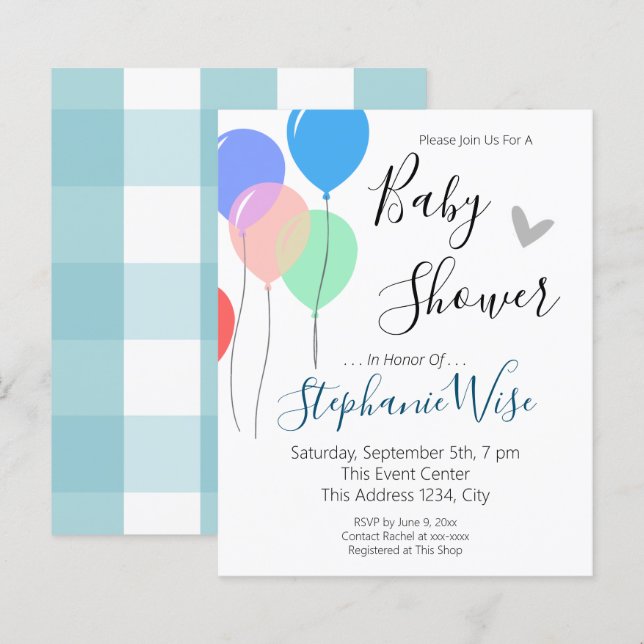Lámina Invitación simple a un presupuesto de Baby Shower  (Anverso / Reverso)