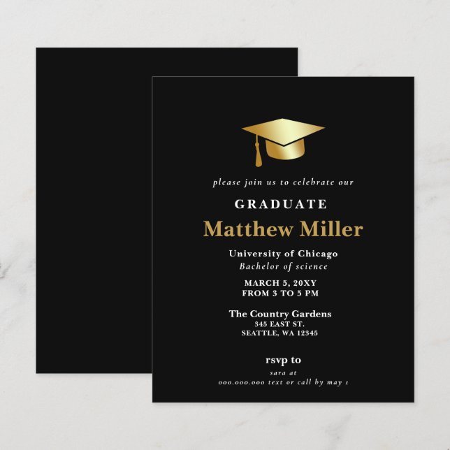 Lámina Invitación simple de graduación moderna de presupu (Anverso / Reverso)
