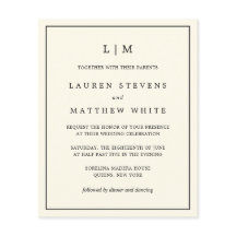Invitación simple de matrimonio de monograma crema