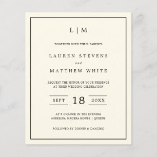 Lámina Invitación simple de matrimonio de monograma crema