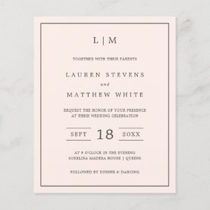 Lámina Invitación simple de matrimonio de monograma rosa